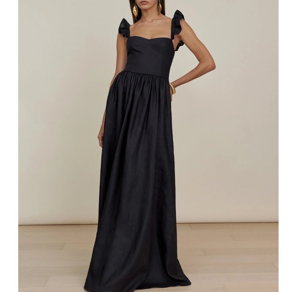 Reformation Black Ruffle Strap Maxi Dress - Picture 4 of 9
